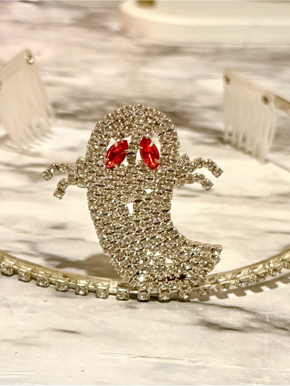 Silver Halloween Ghost Tiara Rhinestone Crystal Red Eyes Headband Hair Crown